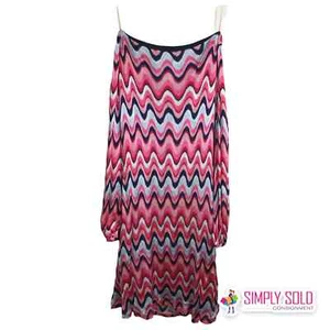 Trina Turk Womens Fresh Dress Multicolor Chevron Print Off The Shoulder Summer 2 - Picture 1 of 9
