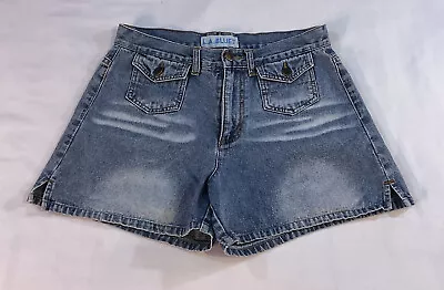 Pantalones Cortos Denim Vintage L.A. Azul Algodón Y2K Batido Frontal Para Mujer Talla 8���� Foto 1 de 4