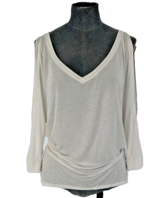 Michael Stars Blouse Top Cold Shoulder Y2K Slouchy 3/4 Sleeve White Soft Jersey - Image 1 of 4