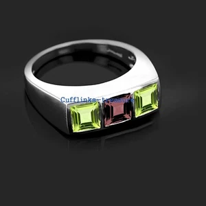 Natural Peridot & Smoky Quartz Gemstones with  925 Sterling Silver Band #R942 - Picture 1 of 6