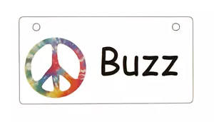 Tie Dye Peace Sign Personalized 5" x 2.5" Dog Crate Tag FREE SHIPPING - Picture 1 of 6