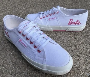 Superga x Barbie RARE Canvas Sneakers Size 41 EU 8 USA Women’s White Pink - Picture 1 of 11