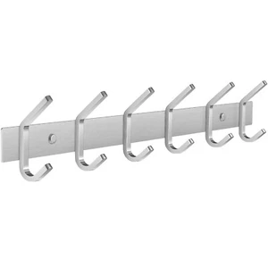6 Hooks Coat Rack Wall Mounted Towel Key Bag Robe Clothes Hanger Holder Silver - Picture 1 of 7