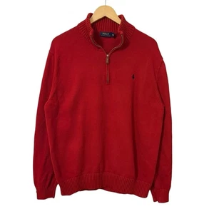 Polo Ralph Lauren Quarter Zip Pullover Sweater Mens XXL Red Cotton Knit - Picture 1 of 7