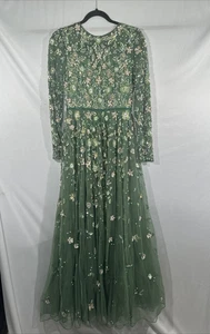 Nuevo con etiquetas Vestido Mac Duggal [4] 5533 Adornado Cuello Alto Manga Larga Línea A #S1504 - Imagen 1 de 13