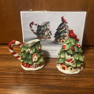Pier 1 Importaciones Navidad Crema y Azúcar Set Pintado a Mano En Caja Original  Foto 1 de 4