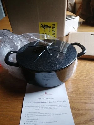 Cook's Essentials Sparkle Enamel Cast-Iron 3-qt Dutch Oven Trivet Black  NIB - Image 1 of 4