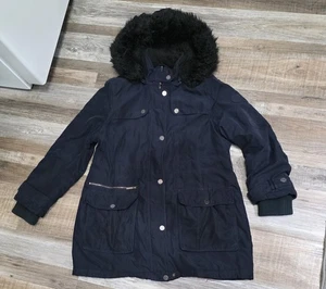 DKNY Navy Blue Parka Faux Fur Hood Size XL - Picture 1 of 4