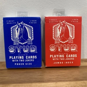 (2) Stud Poker Size Blue & Red Sealed Playing Cards Decks, Vintage Linen Finish - Picture 1 of 5