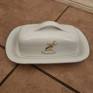 Pottery Barn Reindeer Prancer Butter Dish Plate Set Christmas - Picture 1 of 5