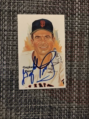 Tarjeta postal firmada por Gaylord Perry Giants 1991 Pérez Steele #210 Foto 1 de 2