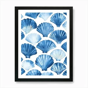 Blue Seashells Art Print Framed Wall Art Poster Canvas Print Picture - Picture 1 of 4