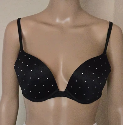 Sujetador Victoria's Secret Muy Sexy Push Up Con Aros Acolchado Negro Lentejuelas Talla 36B Foto 1 de 4