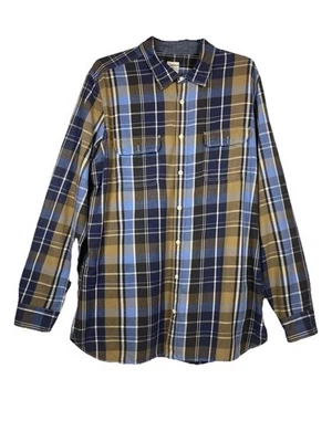 Camisa De Colección GAP Hombres A Cuadros Dorado Marrón Azul Abotonada Denim Acento Talla XXL Alta Foto 1 de 4