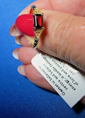 Anillo Banda Granate Chapado en Oro Plata Esterlina Catálogo Sundance - Talla 8 Foto 1 de 4