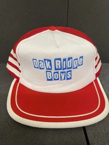 Vintage 80er 3 Streifen Trucker Netz Hut Oak Ridge Jungen Druckknopflasche rot weiß - Bild 1 von 23