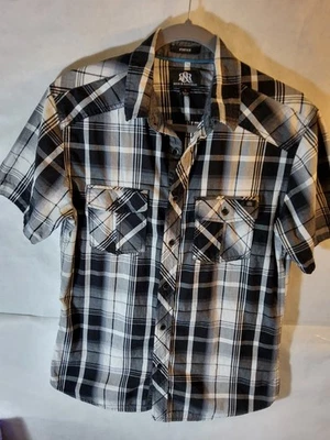 Rock & Republic Men's Short Sleeve Shirt Size Small Button Up Black Gray Plaid - Image 1 of 4