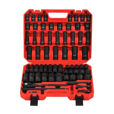 66PC Impact Socket Set 1/2in Drive 6 Point Shallow & Deep Socket Set SAE Metric - image 1 of 4