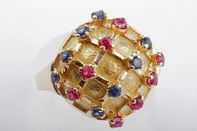 Designer Saphir Rubin Ring Handarbeit 750 18K Gelb Gold Gr 56 Top! - - Bild 1 von 4