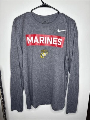 NIKE DRI FIT USMC Eagle Globe and Anchor  SEMPER FIDELIS Long Sleeve Grey Mens L - Image 1 of 4