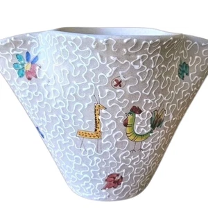 MCM Ars Artigiana Deruta Italy Pottery Vase Squiggle Texture Rooster Giraffe - Picture 1 of 9
