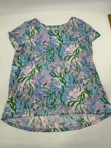 Lilly Pulitzer Ocean Floral Print Scoop Neck Tee Shirt Top Size XL - Bild 1 von 8