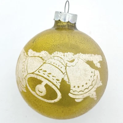 Vintage Mercury Glass Bells Stencil Ornament Shiny Brite 2.5” Yellow Unsilvering - Image 1 of 3