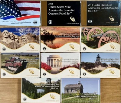 Complete Set US Mint America The Beautiful Clad Quarters Proof Sets 2010-2020 - Image 1 of 4