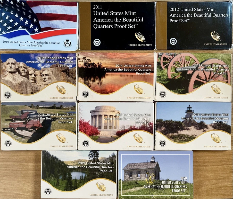 Complete Set US Mint America The Beautiful Clad Quarters Proof Sets 2010-2020 - Image 1 of 4