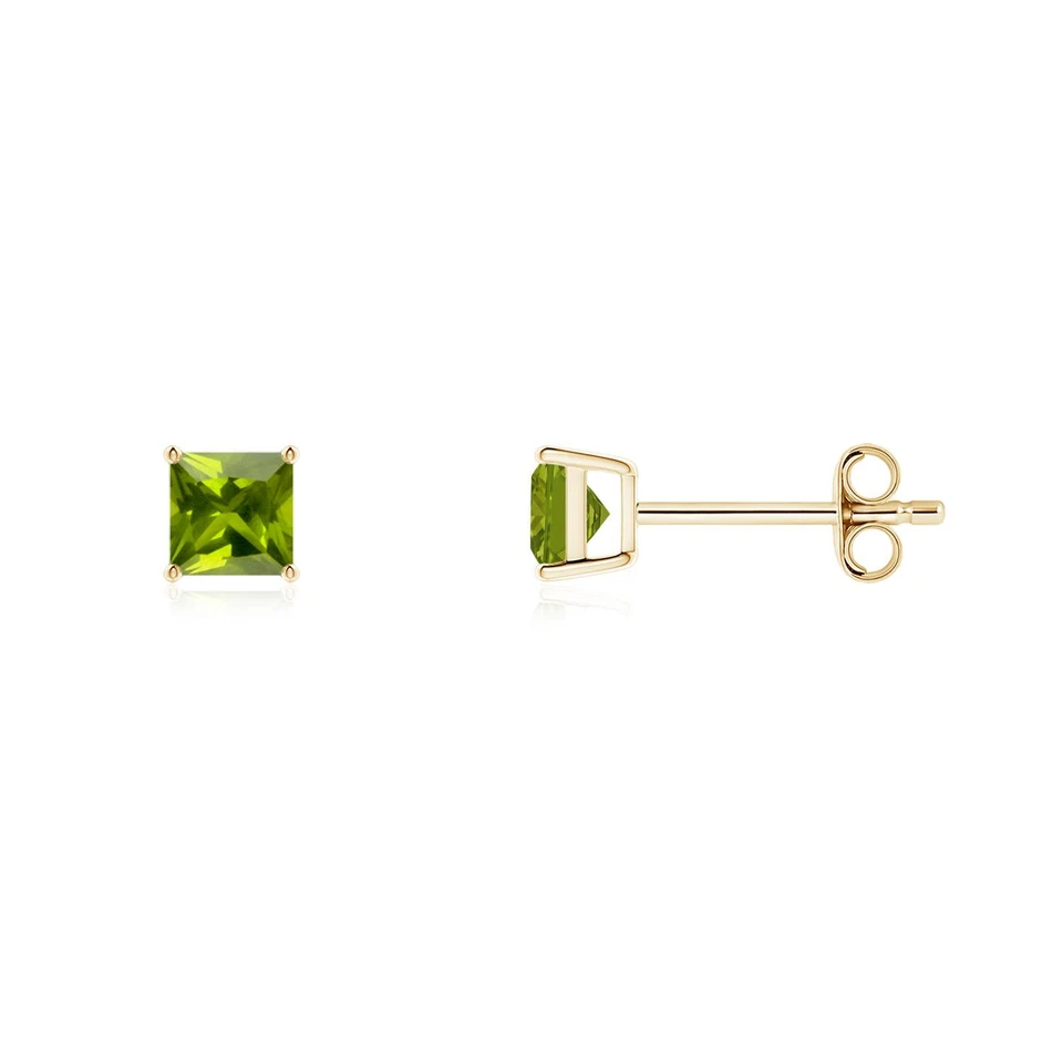 ANGARA 0.6 Ct AAA-Grade Classic Square Peridot Stud Earrings in 14K Solid Gold - Image 1 of 1
