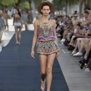 Camilla Spirit Of Ruh Playsuit Size 1 AU 10 / US 6 Silk Print Mini Romper Dress - Picture 1 of 9