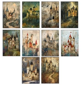 10 Assorted All Occasion Note Cards Blank Greeting Cards Envelopes Fairy Castle - Picture 1 of 2