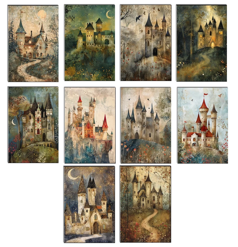 10 sobres surtidos de tarjetas de notas para todas las ocasiones tarjetas de felicitación en blanco castillo de hadas Foto 1 de 2