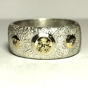 59 Ct Tw 925 Sterling Silver & 14k Gold Natural Zircon & Natural Diamond Ring - Picture 1 of 8
