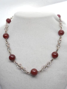 Collana in Agata Corniola Naturale e Argento 925 - Girocollo Pietra Dura - Picture 1 of 5