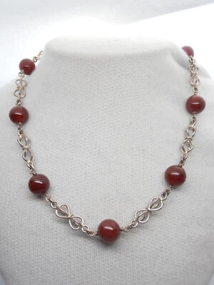 Collana in Agata Corniola Naturale e Argento 925 - Girocollo Pietra Dura - Immagine 1 di 4