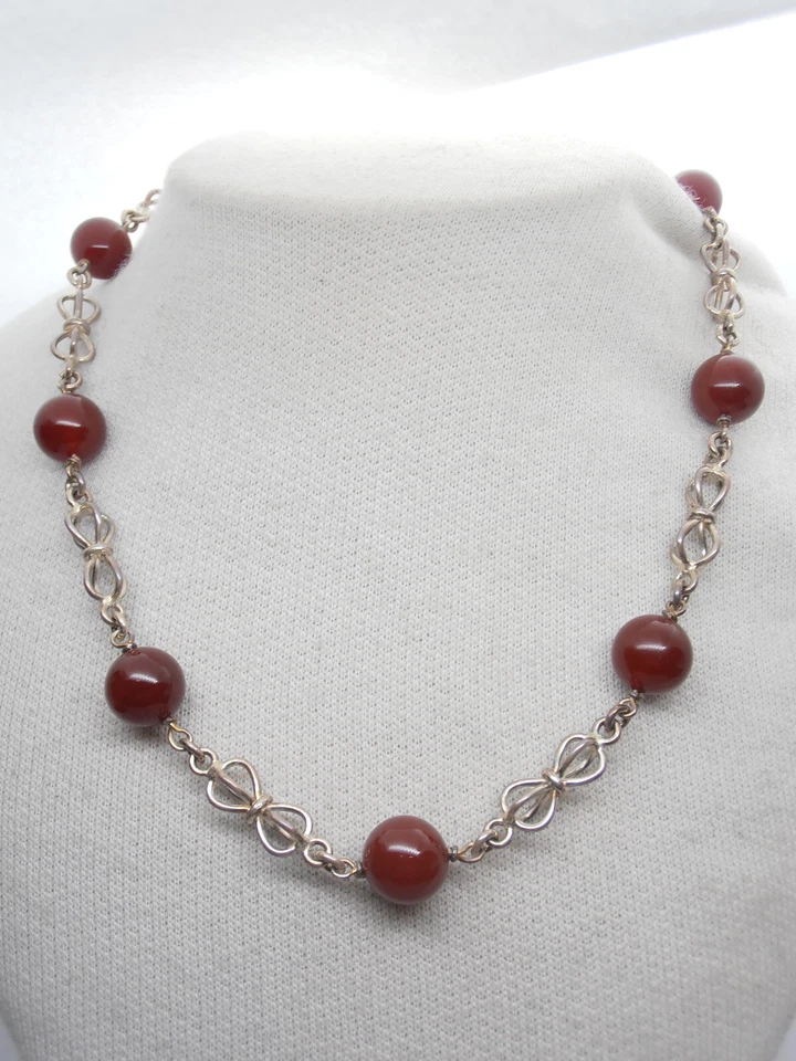 Collana in Agata Corniola Naturale e Argento 925 - Girocollo Pietra Dura - Immagine 1 di 4