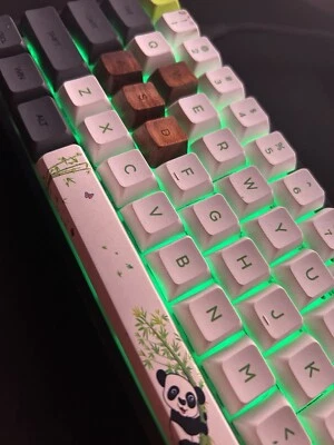 Custom Built Keyboard Akko Green Switched Fully Lubed Foam Mod/wooden Keycaps￼ - Image 1 of 4