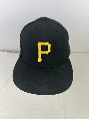 Vtg New Era 5950 Pittsburgh Pirates Black Fitted Hat Cap Wool Made In USA 7 3/8 - Image 1 of 4