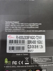 G.Skill DDR5-6000 32 GB Kit, 16 GB X 2, PC Memory DIMM F5-6000J3038F16GX2-TZ5NR - Picture 1 of 3