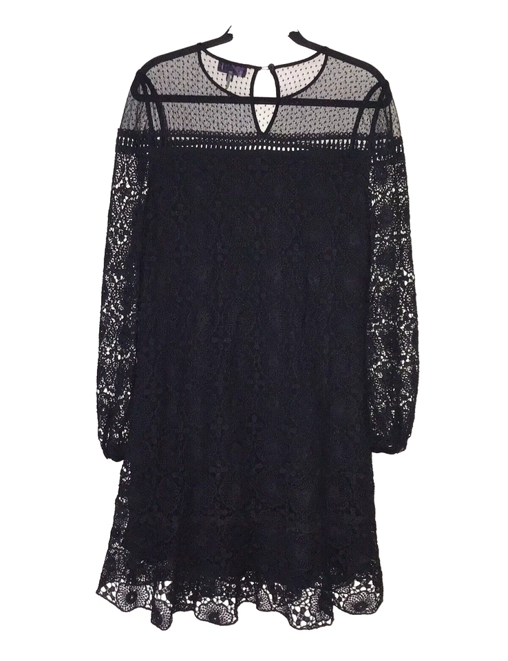 Vestido para mujer Hale Bob talla L negro flor ganchillo hasta la rodilla detalle de malla forrado Foto 1 de 4