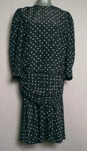 VINTAGE BLACK AND WHITE SPOTTED LOUIS ORTONI SIZE 12 DRESS - Bild 1 von 2