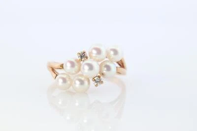 Mikimoto Ring. Vintage 18k Gold Mikimoto Pearl and Diamond Cluster. Vines Grapes - Image 1 of 4