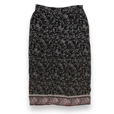 Falda envolvente midi vintage de los 90 Villager negra roja oscura floral para mujer talla 14 usada en excelente estado Foto 1 de 4