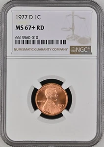 1977-D 1C RD Lincoln Memorial One Cent NGC MS67+RD 6613560-010 - Picture 1 of 2