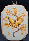 Vintage Handpainted Butterfly Wood Wall Art Plaque Retro MCM Orange Peach Yellow