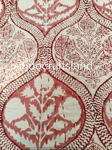 Vintage Hand Block Print kantha Quilt Bedspread Blanket Throw Double Size Cotton - Picture 1 of 5