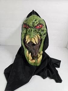 2002 Halloween Mask Demon Horn Green Devil Monster Paper Magic w/Hood - Picture 1 of 9