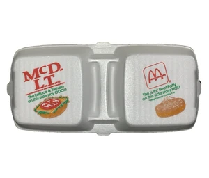 McDonald’s McD. de colección L.T. McDLT McD L.T. Contenedor de espuma de poliestireno tapa superior años 80! - Imagen 1 de 17