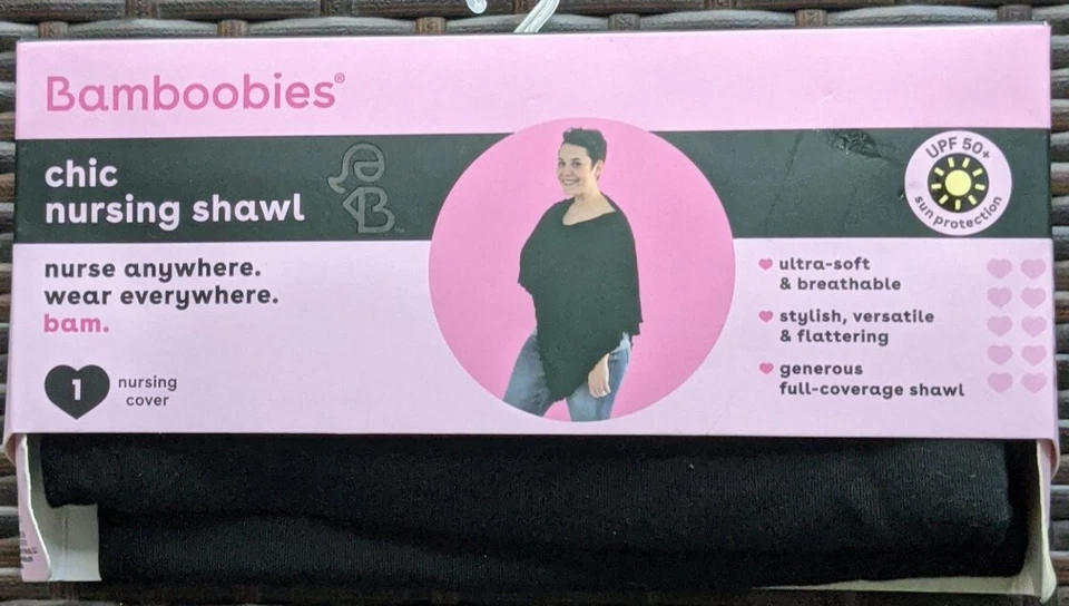 Bamboobies Chic Nursing Shawl for Breastfeeding - Car Seat Cover UPF 50 Black